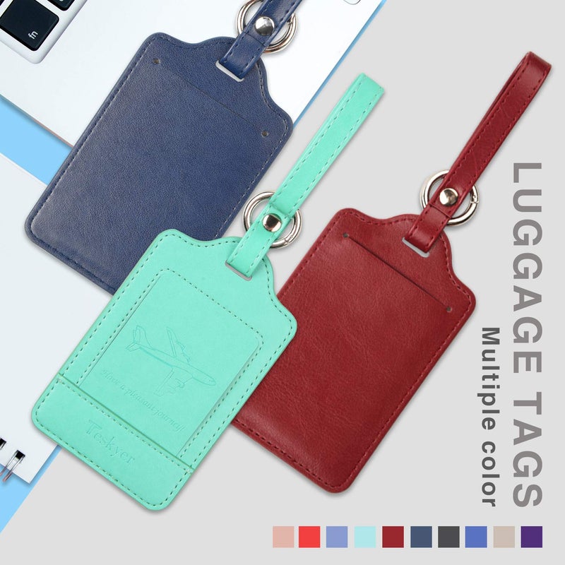 Teskyer Luggage Tags, 3 Pack Premium PU Leather Luggage Tags Privacy Protection Travel Bag Labels Suitcase Tags - Image 3